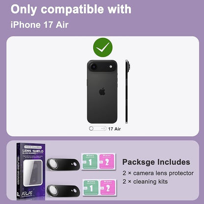 2 Pack Camera Lens Protector for iPhone 17 Air,[Not Easy to Breakn ] AR Tempered Glass Strong Adsorption Metal Camera Cover Screen-Black