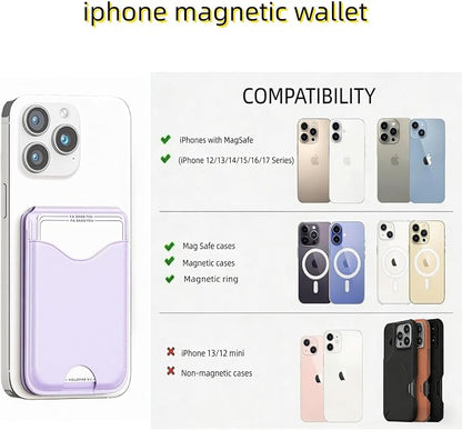 Upgraded for Magsafe Wallet, Strong Magnetic Phone Wallet with Adjustable Stand, Built in Makeup Mirror, 5 Card Holder, Rfid Blocking (Light Purple Fold)