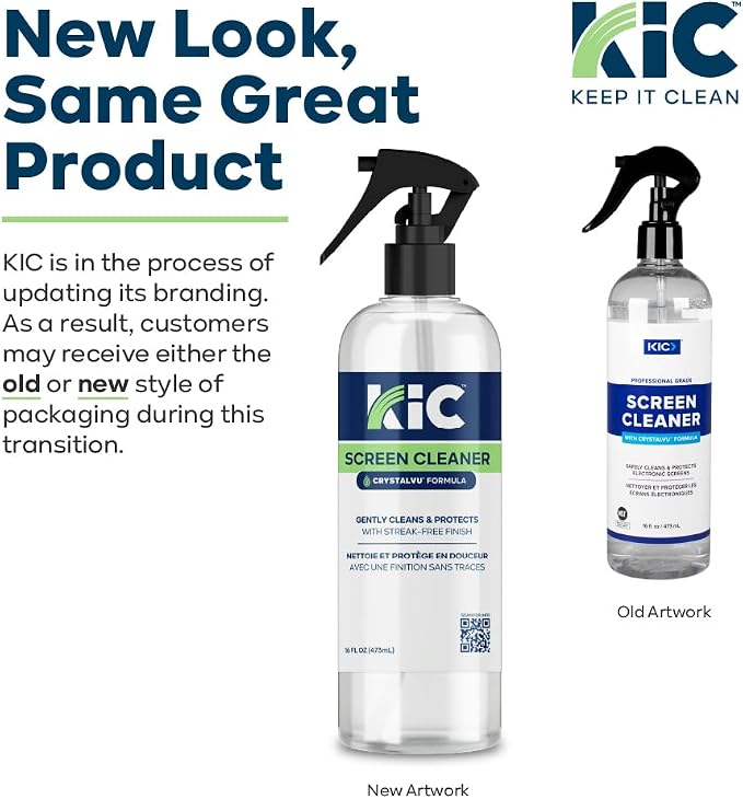 KICTeam – CrystalVu® Screen Cleaner Spray Kit with Microfiber Cloth – Streak-Free Cleaner for TV, Phone, Laptop, Monitor & Tablet Screens (16oz)