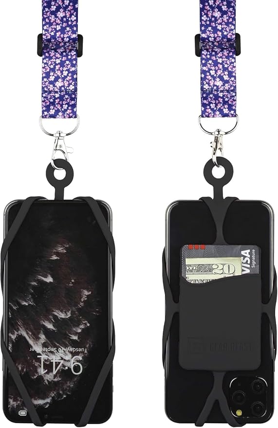 Gear Beast Cell Phone Lanyard - Universal Mobile Phone Lanyard with Case Holder,Card Pocket,Soft Neck Strap,and Adjustable Clip - Compatible with iPhone,Galaxy & Most Smartphones - Cherry Blossom