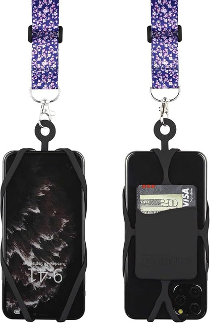 Gear Beast Cell Phone Lanyard - Universal Mobile Phone Lanyard with Case Holder,Card Pocket,Soft Neck Strap,and Adjustable Clip - Compatible with iPhone,Galaxy & Most Smartphones - Cherry Blossom