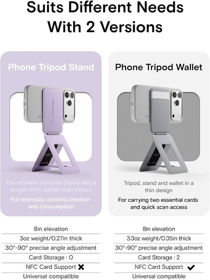 MOFT Phone Tripod Stand Selfie Stick for iPhone, Multi-Angles iPhone Stand, Lightweight & Portable Phone Holder, Strong Magnets, MOVAS Vegan Leather, Travel Essentials, Peony (Without Card Slot)
