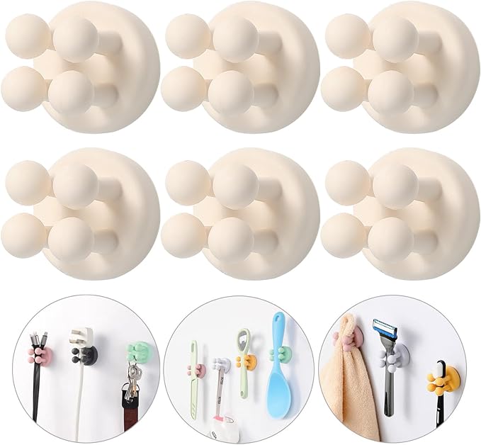 iBetterLife Self-Adhesive Shower Razor Holder - 6Pcs Wall Mounted Hooks Hanger for Clipping & Hanging Toothbrush Towel Loofah Bathroom Kitchen Home Office Dorm Room Essentials Storage Wreath Hook
