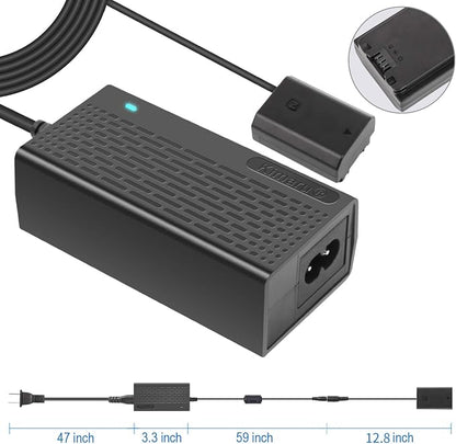 Kimaru NP-FZ100 Dummy Battery AC Power Supply Adapter Kit for Sony Alpha A6600 A6700 ZV-E1, FX3 FX30 A7CII ZV-E10II, A7C A7CR A1 A7III A7IV A7RIII A7RIV A7RV A7SIII A9 A9II A9R A9S Cameras.