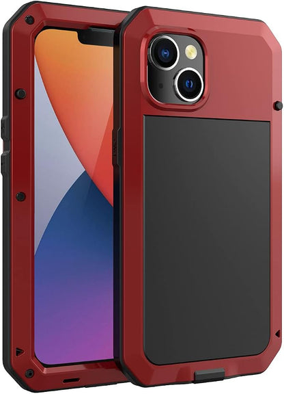 Marrkey for iPhone 14 Case, 360 Full Body Protective Cover Heavy Duty Shockproof Tough Armour Aluminum Alloy Metal Case with Silicone Built-in Screen Protector for Apple iPhone 14 6.1 Inch - Red