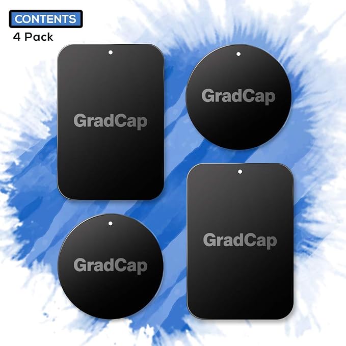 Metal Plate for Magnetic Phone Mount - 4 Packs Universal Ultra Thin Black Metal Disc w/Strong 3M Adhesive Sticker - Replacement Accessory Kit - 2 Rectangle (1.75"x2.5") & 2 Round (1.5"x1.5")