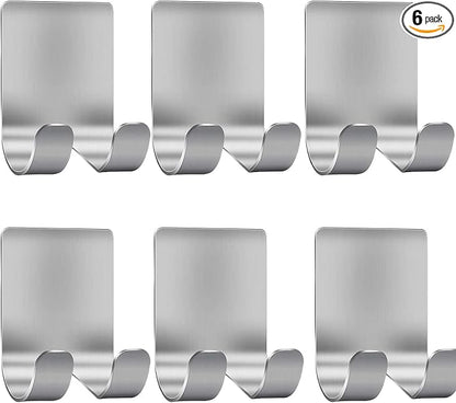 Luckyiren Razor Holder Shaver Hook Hanger Stand for Shower (6 Pack) Self Adhesive Stainless Steel Heavy Duty Utility Storage, Bathroom Kitchen Organizer for Plug Robe Towel Loofah Bathrobe Coat