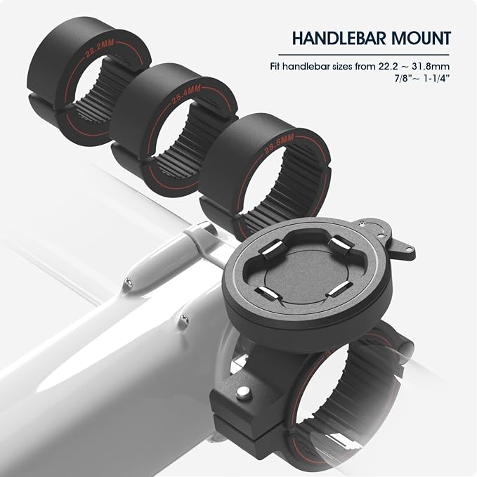 Bike Handlebar Phone Mount with 4-Point Buckle – Universal Clamp for Scooter, E-Bike, MTB | 3M Adhesive Adapter | CNC Aluminum Holder