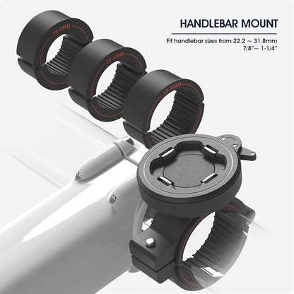 Bike Handlebar Phone Mount with 4-Point Buckle – Universal Clamp for Scooter, E-Bike, MTB | 3M Adhesive Adapter | CNC Aluminum Holder