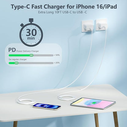 10FT for iPhone 17 16 15 Charger Fast Charging, Long USB C to C Charger Cord with 20W Type C Phone Fast Charging Block for iPhone 17/17 Air/17 Pro max/17 Plus/16e/16 Pro/15 Pro/15 Pro max,iPad, 1Pack