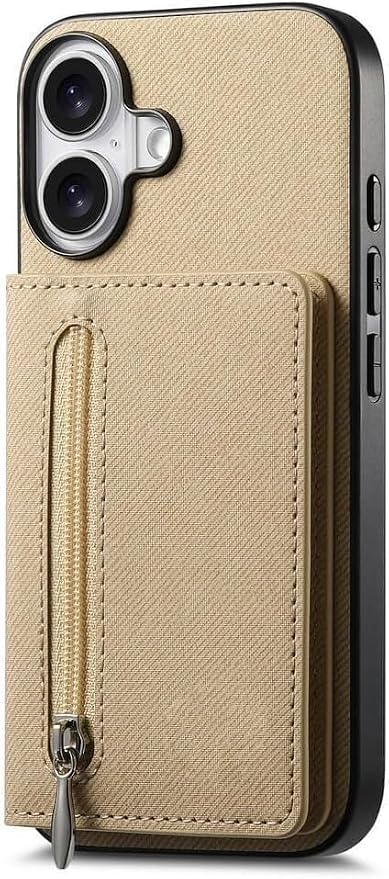 Wallet Case for iPhone 17Pro Max/17/17Pro/17Air, Zipper RFID Blocking Magnetic Closure Cover Card Holder PU Leather (iPhone 17 ProMax,Beige)