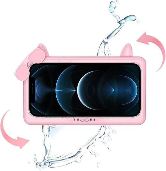 Shower Phone Holder Waterproof, Anti-Fog Touch Screen Shower Phone Case, 480 Rotation Wall Phone Mount Stand for Bathroom Batheub Kitchen Wall Mirror, Compatible with 4.7"-6.8" Phones (Pink)