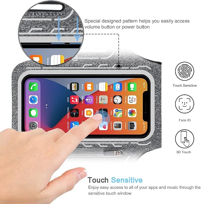 Armband for iPhone Pro Max 17 16 15 14 13 12 Plus, Air with Airpods Holder, Gym Workouts Running Phone Arm Band (Grey)
