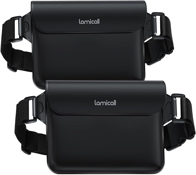 Lamicall Waterproof Fanny Pack Pouch [Elastic Waist Strap] - IPX8 Dry Bags Water Proof Pouch for Swimming, Beach, Kayaking, Cruise Ship Essentials, 8.7” for iPhone 17 16 15 Pro Max Air 2 Pack