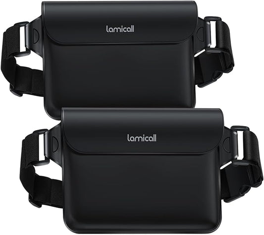 Lamicall Waterproof Fanny Pack Pouch [Elastic Waist Strap] - IPX8 Dry Bags Water Proof Pouch for Swimming, Beach, Kayaking, Cruise Ship Essentials, 8.7” for iPhone 17 16 15 Pro Max Air 2 Pack