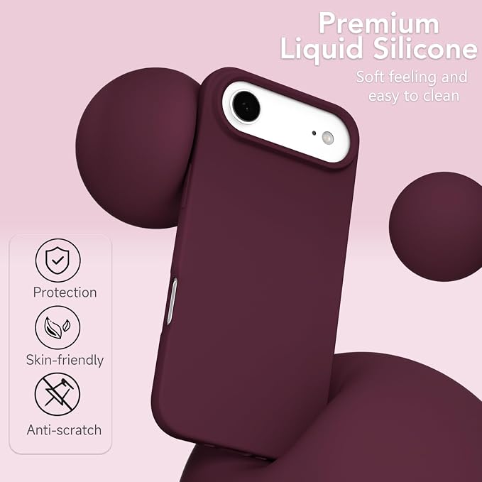for iPhone 17 Air Case Silicone Compatible with Magsafe Case, Ultra Slim Thin Magnetic Phone Cases Mag Safe, Cute Soft Rubber Gel Matte Plain Wireless Charging Cover for Women, Burgundy Maroon