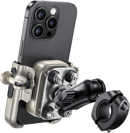 Lamicall Motorcycle Phone Mount Holder - [All Metal] [Anti Shake] [1s Lock] Bike Phone Holder Handlebar Clamp, Bicycle Cell Phone Mount, for iPhone 17 Pro Max, 16 15 14, Galaxy, 4.7-7.2" Phones, Gold