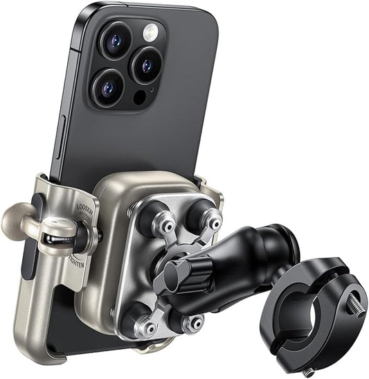 Lamicall Motorcycle Phone Mount Holder - [All Metal] [Anti Shake] [1s Lock] Bike Phone Holder Handlebar Clamp, Bicycle Cell Phone Mount, for iPhone 17 Pro Max, 16 15 14, Galaxy, 4.7-7.2" Phones, Gold