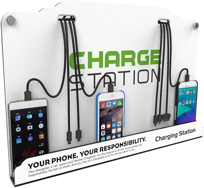 Wall Mounted Cell Phone Charging Station High Speed Cables with 8 Ports Applicable Airport Hospitals Banks Hotel Shopping Malls and Public Places