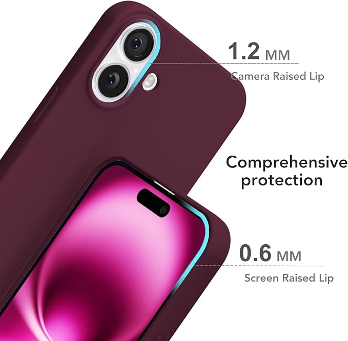 for iPhone 16 Plus Case Silicone Compatible with Magsafe Case, Ultra Slim Thin Magnetic Phone Cases Mag Safe, Cute Soft Rubber Gel Matte Plain Wireless Charging Cover for Women, Burgundy Maroon