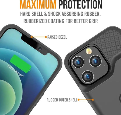 Alpatronix Battery Case for iPhone 17 Pro, Portable Strong Slim Protective Extended Charger Cover, 15W Fast Charging, High Capacity with Wireless Charging Case. Black