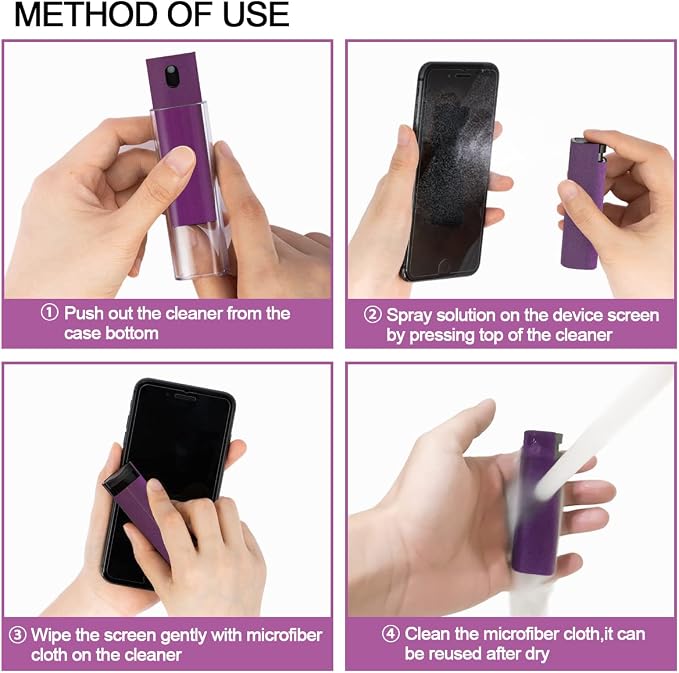 walrfid Screen Cleaner Spray and Wipe, Cleaning Kit for Electronic Smart Phone TV, Laptop, Tablet, PC, Computer Flat Screens, Eyeglasses, Compatible with iPhone iPad MacBook,Purple