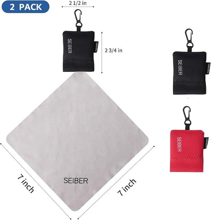 SEIBER Eyeglass Cleaning Microfiber Cloth,7 x 7 inch Glasses Cloth for Sunglasses,Laptops, Cameras,Screen- with Neoprene Pouch,Self-Closing Bottom(2PCS,BKRED)