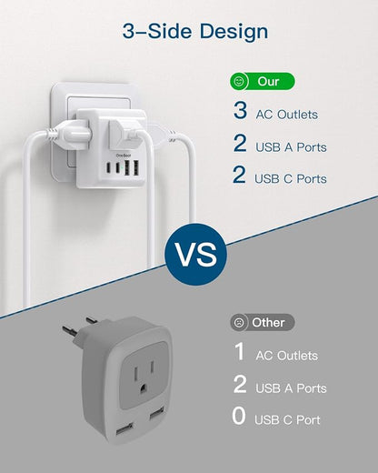 1 Pack European Travel Plug Adapter, International Power Plug Adapter | International Power Adapter, Type C Plug Adapter Travel Essentials to Most Europe EU Spain Italy France Germany, 1 Pack