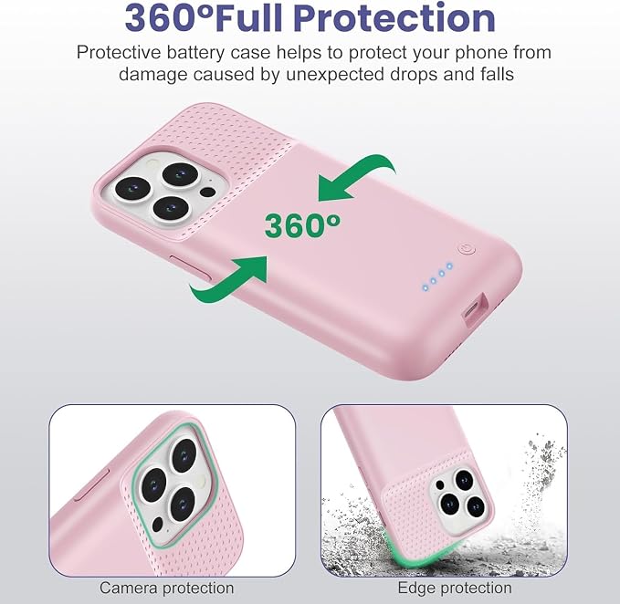 Feob Battery Case for iPhone 14 Pro Max,[2026 Upgraded] 8600mAh Ultra-Slim Portable Extended Charger Case Cover for iPhone 13 Pro Max Charging Case (6.7 Inch)-Pink