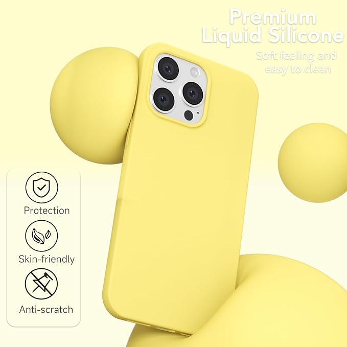 for iPhone 14 Pro Case Silicone Compatible with Magsafe Case, Ultra Slim Thin Magnetic Phone Cases Mag Safe, Cute Soft Rubber Gel TPU Matte Plain Wireless Charging Cover for Women, Yellow