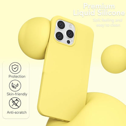 for iPhone 14 Pro Case Silicone Compatible with Magsafe Case, Ultra Slim Thin Magnetic Phone Cases Mag Safe, Cute Soft Rubber Gel TPU Matte Plain Wireless Charging Cover for Women, Yellow