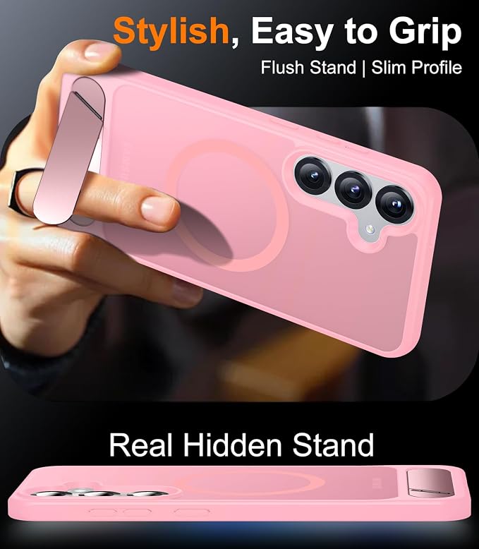 Magnetic for Samsung Galaxy S25 Case, [Innovate Stand][Military Grade Drop Protection][Non Slip][Translucent Matte] Shockproof Phone Case for Galaxy S25 6.2" 2025 -Pink