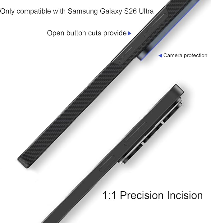Carbon Fiber for Samsung Galaxy S26 Ultra Case,Built-in Full Camera Lens Cover Protector 800D Aramid Fiber Galaxy S26 Ultra Phone Case, Thin Slim & Light Compatible with MagSafe [Blue/Gray]