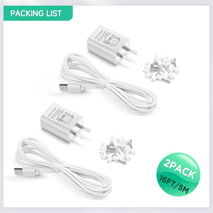 OLAIKE (2 Pack) 5m/16ft Charge Cable for Ring Stick Up Cam Battery/Plug-in & Ring Spotlight Cam Battery, Weatherproof Power Adapter Keep Charge Your Camera (No Camera), White