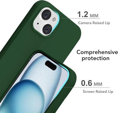 for iPhone 15 Plus/ 14 Plus Case Silicone Compatible with Magsafe Case, Ultra Slim Thin Magnetic Phone Cases Mag Safe, Cute Soft Rubber Gel Matte Wireless Charging Cover for Women, Dark Green