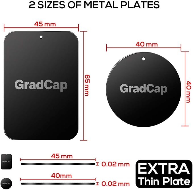 Metal Plate for Magnetic Phone Mount - 4 Packs Universal Ultra Thin Black Metal Disc w/Strong 3M Adhesive Sticker - Replacement Accessory Kit - 2 Rectangle (1.75"x2.5") & 2 Round (1.5"x1.5")
