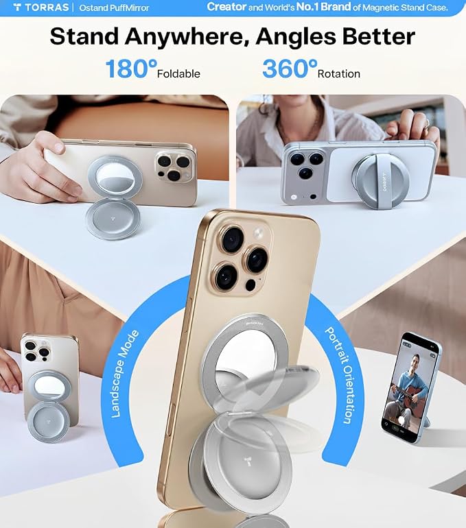 TORRAS 2026 Upgraded (Gen 7.0) Magnetic Phone Grip Ring Stand Holder, Comfortable Silicone Ring, Compatible with MagSafe Accessories 4-in-1 Kickstand for iPhone 17 pro max 16 15 14 13, Android,Silver