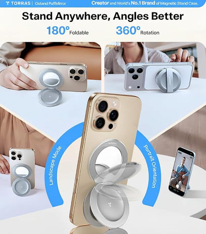 TORRAS 2026 Upgraded (Gen 7.0) Magnetic Phone Grip Ring Stand Holder, Comfortable Silicone Ring, Compatible with MagSafe Accessories 4-in-1 Kickstand for iPhone 17 pro max 16 15 14 13, Android,Silver