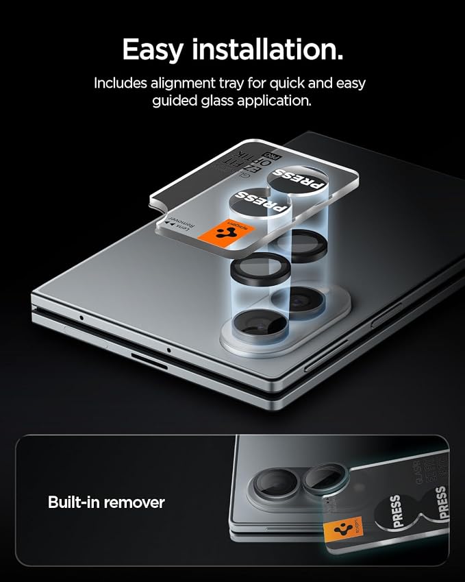 Spigen Camera Lens Protector for Galaxy Z Fold 8 - Black [2 Pack] | GlasTR EZ Fit Optik Pro, 9H+ Tempered glass, Scratch resistance, Original photo quality, Auto-align tray, Case-friendly