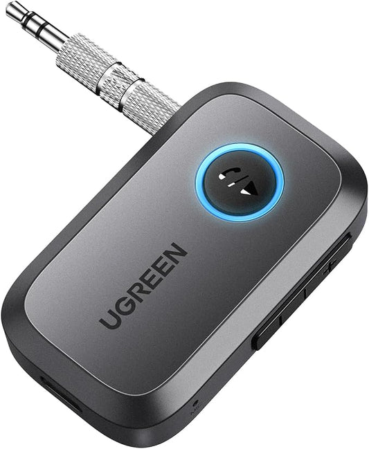 UGREEN 5.4 Aux Bluetooth Adapter, Noise Cancelling 3.5mm AUX Bluetooth Car Adapter, Wireless Audio Receiver for Home Stereo/Wired Speaker, 15H Battery Life