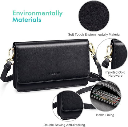 nuoku Women Small Crossbody Bag Cellphone Purse Wallet with RFID Card Slots 2 Straps Wristlet