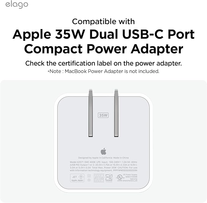 elago Charger Cable Management Case, Cord Reel Organizor Compatible with MacBook Air 13" M2 M3 M4 2022 2024 2025, MacBook Air 15" M2 M3 M4 2023 2024 2025 [A3240] [A3113] [A3241] [A3114] 35W (Stone)