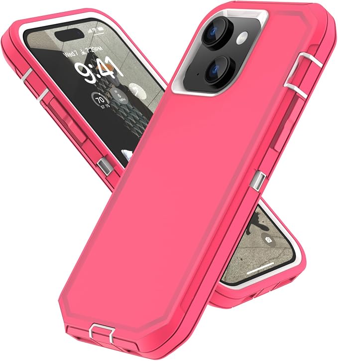 Sansunto for iPhone 16e Case, Protective Cover for 13, 14, 15, 16E 6.1", Heavy Duty Shockproof Drop Proof 3 in 1 Silicone Rubber Cover, Rugged Hybrid Durable Phone Cases for Women (Rose/White)