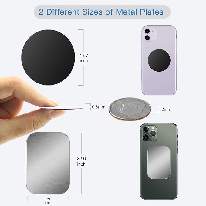 OWLKELA Mount Metal Plate for Phone Magnet Car Mount Holder Cradle with Adhesive, Universal Replacement Sticker Compatible with Magnetic Mounts - 10 Pack Black and Silver (4 Rectangle and 6 Round)