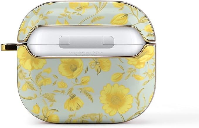 Yellow Flower 3 Case Cover and Keychain,Wireless Charging Compatible with 3rd Generation Case Portable Shockproof Protective Cover for Women Men