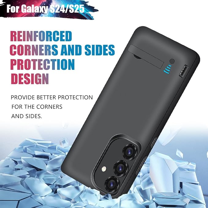 Sitong Battery Case for Samsung Galaxy S25 / S24, 5000mAh Rechargeable Extended Battery Charging Charger Case, Add 100% Extra Juice, Not Compatible with S25+ or S25 Ultra (6.2 Inches) Black