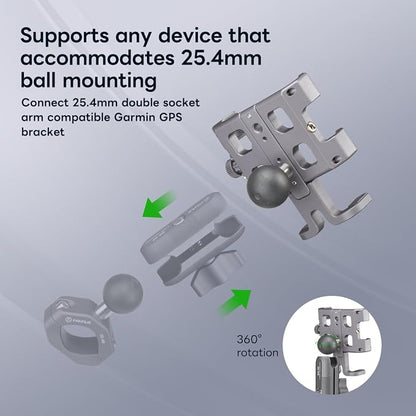 FANAUE Motorcycle Phone Mount, Aluminum Alloy Bike Handlebar Cell Phone Holder Compatible with 1 inch RAM Ball Mounts and Scooter UTV/ATV, Bicycle Phone Mount for iPhone 5.5-7" Smartphone