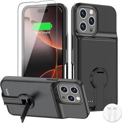 BOPPS Battery Case for iPhone 16 Pro with Stand，Slim Powerful 8500mAh Portable Rechargeable Protective Extended Charger Cover for iPhone 16 Pro Charging Case,Black