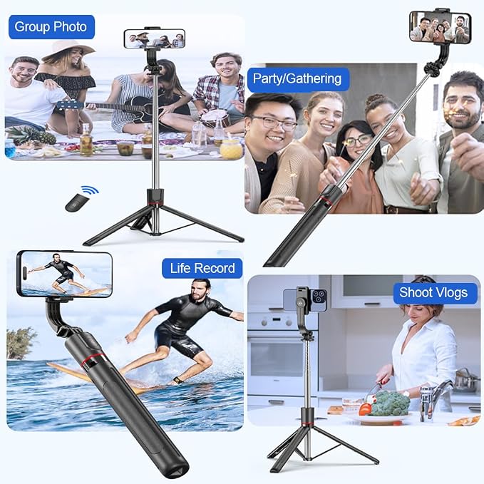 67" Detachable Phone Tripod Selfie Stick, Extendable Portable Cell Phone Stable Camera Easy Selfie Tripod Stand, with Wireless Remote, Ideal for Travel & Photos Recording/Video Vlogging, Big Tripod