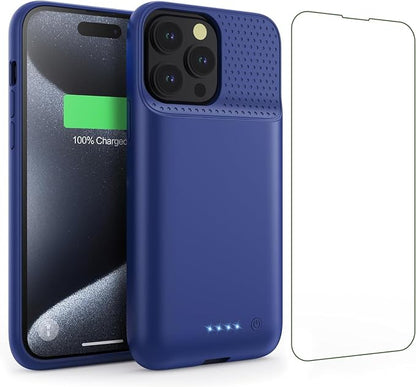 Battery Case for iPhone 15Pro Max, Upgrade 8600mah Portable Slim Battery Charging Case, 15W Fast Charging Rechargeable Protective Extended Charger Cover for iPhone 15 Pro Max (6.7 inch)-Blue